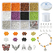 DIY Halloween Bracelet Making Kit, Including Glass Seed Beads, Pumpkin & Butterfly & Bat Alloy Pendants, Mixed Color(DIY-FS0004-58)