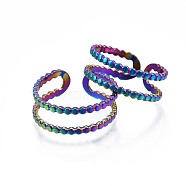 304 Stainless Steel Double Line Wrap Cuff Ring, Rainbow Color Open Ring for Women, US Size 7 1/2(17.7mm)(RJEW-N038-089)