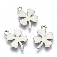 201 Stainless Steel Charms, Laser Cut, Clover, Stainless Steel Color, 13x9.5x0.8mm, Hole: 1.4mm(STAS-R116-018)