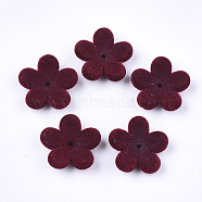 Flocky Acrylic Bead Caps, 5-Petal, Flower, Dark Red, 17x18x5mm, Hole: 1mm(OACR-T005-03-05)