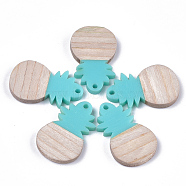 Resin & Wood Pendants, Pineapple, Dark Turquoise, 28x17.5x3mm, Hole: 1.8mm(X-RESI-S358-45A)