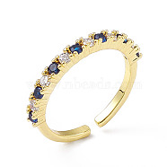 Cubic Zirconia Open Cuff Ring, Golden Brass Jewelry for Women, Dark Blue, Inner Diameter: 16.6mm(RJEW-P079-04G-01)