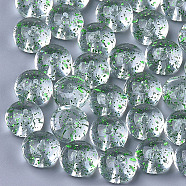 Transparent Acrylic Beads, with Glitter Powder, Half Drilled, Rondelle, Green, 11.5~12x8mm, Half Hole: 1mm(MACR-S361-19C)