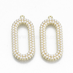 Alloy Pendants, with ABS Plastic Imitation Pearl, Cadmium Free & Lead Free, Oval, Light Gold, 32x15x2.5mm, Hole: 1.2mm(PALLOY-S113-61-RS)