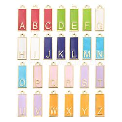 26Pcs 26 Style Alloy Enamel Pendants, Cadmium Free & Lead Free, Rectangle with Initial Letters, Light Gold, Mixed Color, 23.5x8x2mm, Hole: 1.8mm, 1pc/style(ENAM-LS0001-36)