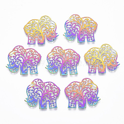 Ion Plating(IP) 201 Stainless Steel Joiners Links, Etched Metal Embellishments, Elephant, Rainbow Color, 22x25.5x0.4mm(STAS-T057-03)