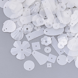 Ornament Accessories, PVC Plastic Paillette/Sequins Beads, Frosted, Mixed Shapes, White, 5.5~33.5x3.5~19.5x0.3~2.5mm, Hole: 0.9~1.6mm(PVC-T005-067A)
