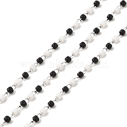 Glass Seed Column Beaded Chains, with 304 Stainless Steel Cable Chains, Soldered, with Spool, Stainless Steel Color, 2x1.5x0.2mm, 2x1~1.5mm(CHS-B004-05P)