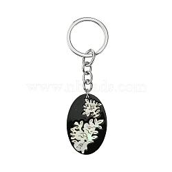 Acrylic & Shell Keychains, with Alloy Split Key Rings, Oval, 9.3cm, Pendant: 40mm(KEYC-YW00009-09)