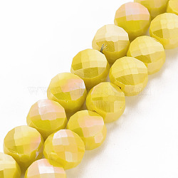 Opaque Electroplate Glass Beads Strands, AB Color Plated, Faceted, Flat Round, Gold, 8x5mm, Hole: 1.5mm, about 72~73pcs/strand, 20.87 inch(53cm)(EGLA-N007-002-B01)