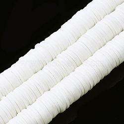 Flat Round Handmade Polymer Clay Beads, Disc Heishi Beads for Hawaiian Earring Bracelet Necklace Jewelry Making, White, 12mm(CLAY-R067-12mm-17)