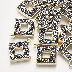 Alloy Pendants, with Sequins/ Paillettes, Rhombus, Golden, Hollow, Black, 26x22x2.5mm, Hole: 2mm(PALLOY-T050-35C)