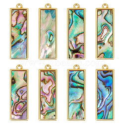 BENECREAT 8Pcs Natural Paua Shell Pendants, Rectangle Charms with Brass Findings, Golden, 27.5x9x2.5mm, Hole: 1.2mm(KK-BC0013-44)