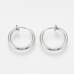 201 Stainless Steel Retractable Clip-on Hoop Earrings, For Non-pierced Ears, with 304 Stainless Steel Pins and Spring Findings, Stainless Steel Color, 15.5x2mm(STAS-S100-02)