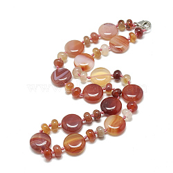 Natural Carnelian Beaded Necklaces, with Alloy Lobster Clasps, Flat Round, Dyed, 18.1 inch~18.5  inch(46~47cm), Flat Round: 16x6mm(NJEW-S393-19)