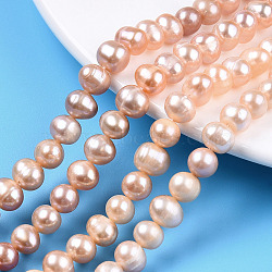 Natural Cultured Freshwater Pearl Beads Strands, Potato, Dark Orange, 7.3~8.5x6.5~7mm, Hole: 0.7~0.8mm, about 53pcs/strand, 13.98 inch(35.5cm)(PEAR-N013-06J)