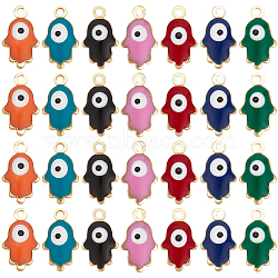 56Pcs 7 Colors Brass Enamel Pendants, Real 18K Gold Plated, Hamsa Hand/Hand of Miriam with Evil Eye, Mixed Color, 10x6x3mm, Hole: 1mm, 8pcs/color(KK-SC0003-53)
