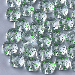 Transparent Acrylic Beads, with Glitter Powder, Half Drilled, Rondelle, Green, 11.5~12x8mm, Half Hole: 1mm(MACR-S361-19C)