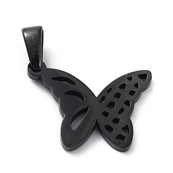 Ion Plating(IP) 304 Stainless Steel Pendants, Butterfly, Black, 14x18x1.5mm, Hole: 6x2mm