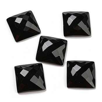 Natural Black Onyx Cabochons, Dyed & Heated, Faceted, Square, 20x20x6.5mm