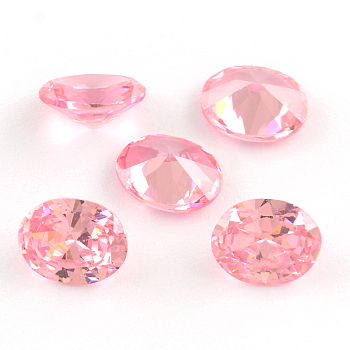 Oval Shaped Cubic Zirconia Pointed Back Cabochons, Faceted, Pearl Pink, 14x10mm