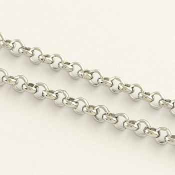 304 Stainless Steel Rolo Chains, Belcher Chains, Unwelded, with Spool, Stainless Steel Color, 2.5x0.8mm, about 164.04 Feet(50m)/roll