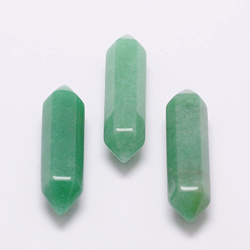 Faceted Natural Green Aventurine Beads, Healing Stones, Reiki Energy Balancing Meditation Therapy Wand, Double Terminated Point, for Wire Wrapped Pendants Making, No Hole/Undrilled, 30x9x9mm