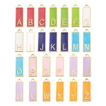 26Pcs 26 Style Alloy Enamel Pendants, Cadmium Free & Lead Free, Rectangle with Initial Letters, Light Gold, Mixed Color, 23.5x8x2mm, Hole: 1.8mm, 1pc/style