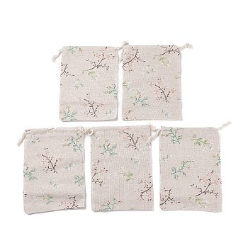 Cotton Packing Pouches Drawstring Bags, with Printed Flower, Colorful, 18x13cm
