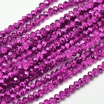 Faceted Rondelle Transparent Painted Glass Beads Strands, Magenta, 3x2.5mm, Hole: 0.5mm, about 148pcs/strand, 14.9 inch