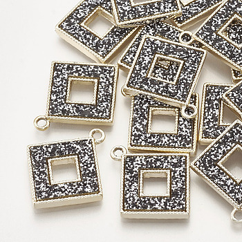 Alloy Pendants, with Sequins/ Paillettes, Rhombus, Golden, Hollow, Black, 26x22x2.5mm, Hole: 2mm