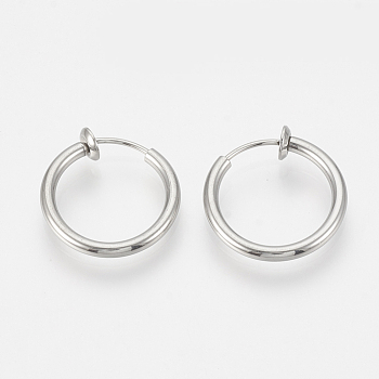 201 Stainless Steel Retractable Clip-on Hoop Earrings, For Non-pierced Ears, with 304 Stainless Steel Pins and Spring Findings, Stainless Steel Color, 15.5x2mm