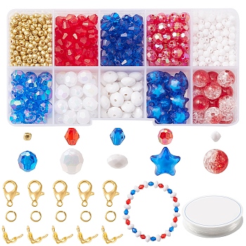 DIY Independence Day Bracelet Necklace Making Kit, Inlcluding Bicone & Star & Round Acrylic & Glass Seed Beads, Alloy Clasps, Elastic Thread, Mixed Color