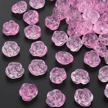 Transparent Baking Painted Glass Beads, Rose, Pearl Pink, 12.5x14x9mm, Hole: 1.2mm