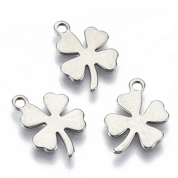 201 Stainless Steel Charms, Laser Cut, Clover, Stainless Steel Color, 13x9.5x0.8mm, Hole: 1.4mm