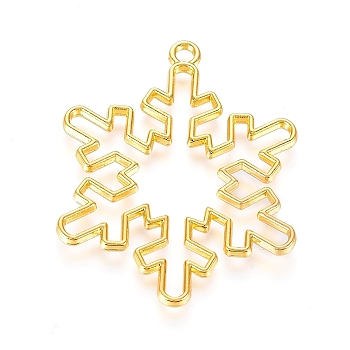 Alloy Open Back Bezel Pendants, For DIY UV Resin, Epoxy Resin, Pressed Flower Jewelry, Christmas Snowflake, Golden, 41x33x2mm, Hole: 2mm