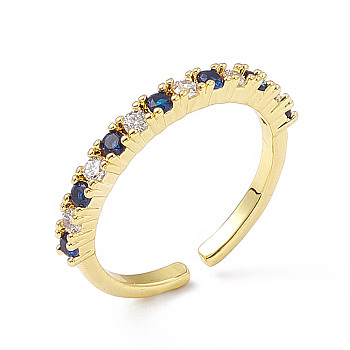 Cubic Zirconia Open Cuff Ring, Golden Brass Jewelry for Women, Dark Blue, Inner Diameter: 16.6mm