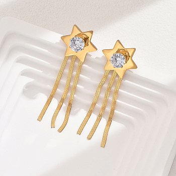 Fashionable Vintage Tassel Stud Earrings for Women, Casual and Versatile, Real 18K Gold Plated, Star, 18mm