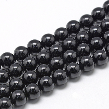 Natural Black Tourmaline Beads Strands, Round, 4mm, Hole: 1mm, about 100pcs/strand, 15.7 inch(G-R446-4mm-19)