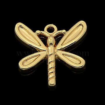Nickel Free & Lead Free Golden Alloy Dragonfly Pendants, Long-Lasting Plated, 20x21x3mm, Hole: 1mm(PALLOY-J218-085G)