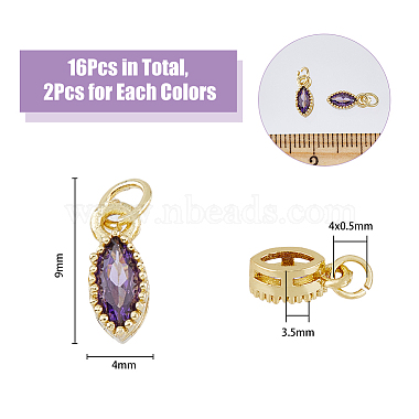 16Pcs 8 Colors Real 18K Gold Plated Brass Micro Pave Cubic Zirconia Charms(ZIRC-DC0001-07)-2