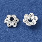 Brass Bead Caps, Flower, Cadmium Free & Lead Free, Rack Plating, Long-Lasting Plated, Silver, 5x1.5mm, Hole: 1mm(KK-C260-08S)