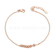 SHEGRACE 925 Sterling Silver Bracelets, Small Beads, Rose Gold, 6-3/4 inch(170mm)(JB09B)