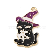 Halloween Alloy Eanaml Pendants, Golden, Magic Cat Charm, Hat, 31.5x16x1.5mm, Hole: 2mm(PALLOY-S184-01G-C)