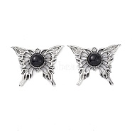 Alloy Pendants, Lead Free & Cadmium Free, with Black Glass, Butterfly Charms, Black, 38x48x9mm, Hole: 2.5mm(PALLOY-O107-20AS)