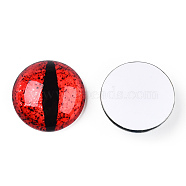 Glass Cabochons, Half Round with Evil Eye, Vertical Pupil, Red, 20x6.5mm(GGLA-T004-02L)