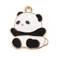 Alloy Pendant, Panda, Light Gold, White, 24x19x1mm, Hole: 2mm(FIND-H045-07KCG-03)