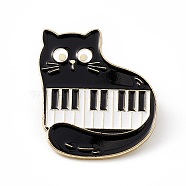 Cartoon Cat Enamel Pin, Light Gold Alloy Music Theme Brooch for Backpack Clothes, Cat Pattern, 30x26x2mm, Pin: 1.3mm(JEWB-A005-26-04)