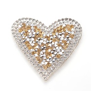 Plastic Clothing Patches, with Resin Rhinestone, Heart, Gold, 43x50x2.5mm(FIND-WH0033-01B)