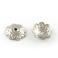 8-Petal Flower Smooth Surface 201 Stainless Steel Bead Caps, Stainless Steel Color, 10x3mm, Hole: 1mm(STAS-R065-51)